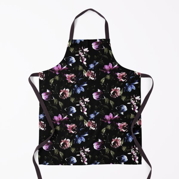 Item preview, Dark Flowers Floral Pink and Blue on Black designed and sold by mythandframe.