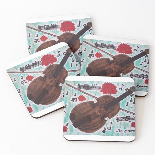 Item preview, Violin Notes and Flowers Brown Red and Teal designed and sold by DesignsByMuriel.