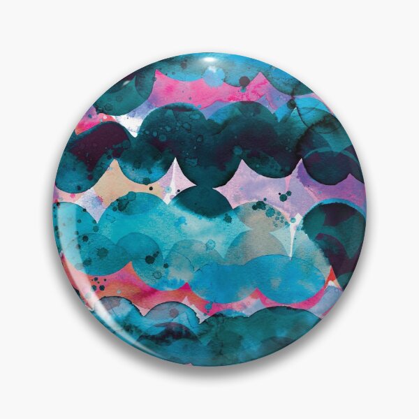 Item preview, Abstract waves sunset watercolor painting - Blue ocean and fuchsia designed and sold by ninoladesign.