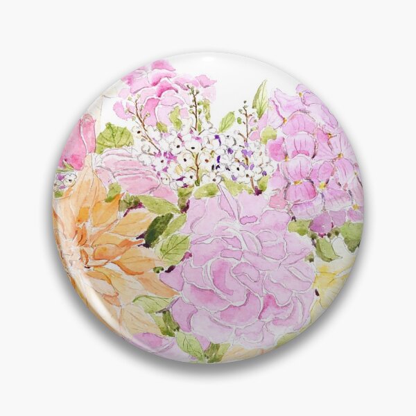 Item preview, hand painted light pink and purple hydrangea peony rose arrangement  designed and sold by ColorandColor.