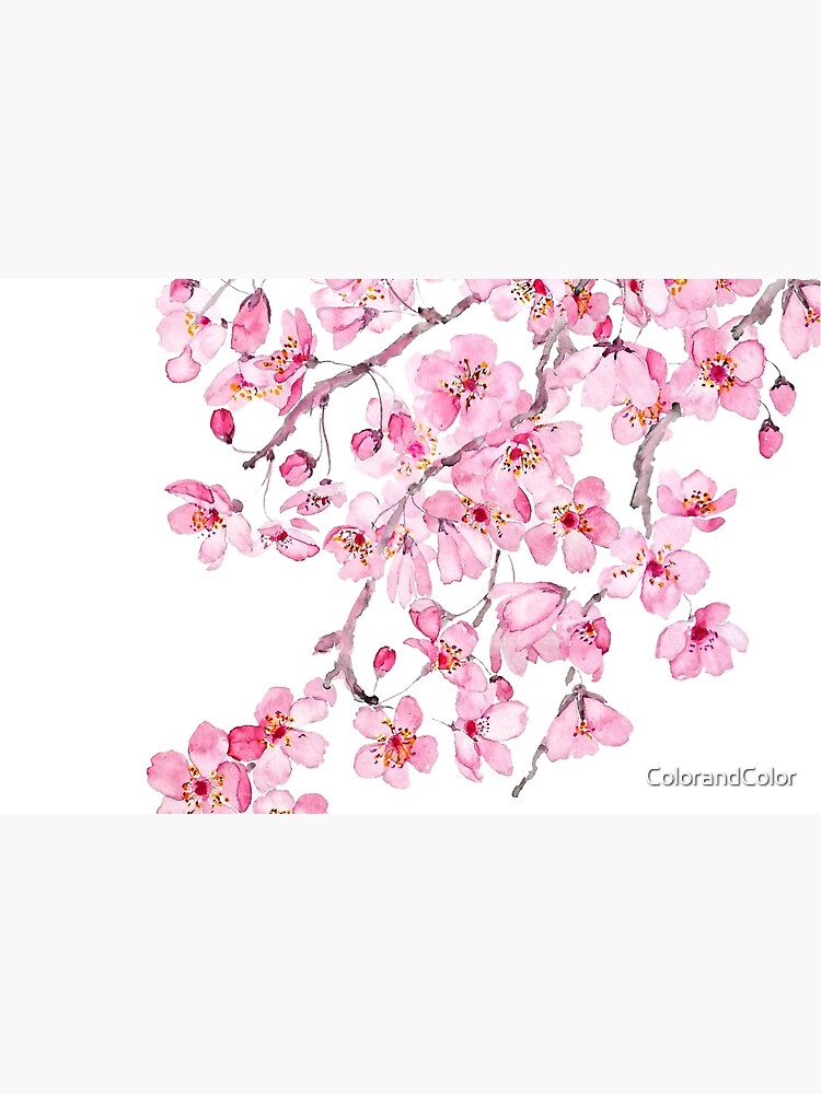 Thumbnail 4 of 4, Zipper Pouch, hand painted hand painted pink cherry blossom watercolor 2020 designed and sold by ColorandColor.