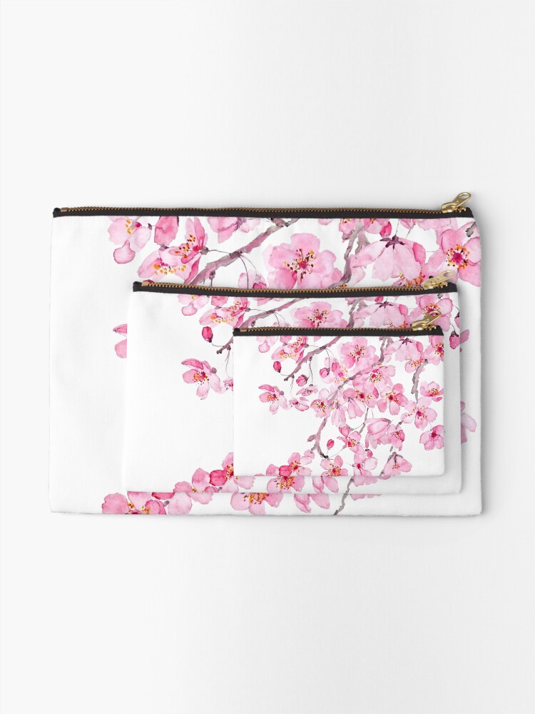 Thumbnail 2 of 4, Zipper Pouch, hand painted hand painted pink cherry blossom watercolor 2020 designed and sold by ColorandColor.