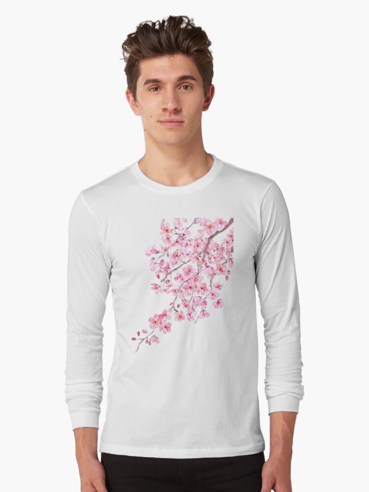 Thumbnail 1 von 5, Langarmshirt, handgemaltes handgemaltes rosa kirschblütenaquarell 2020 designt und verkauft von ColorandColor.