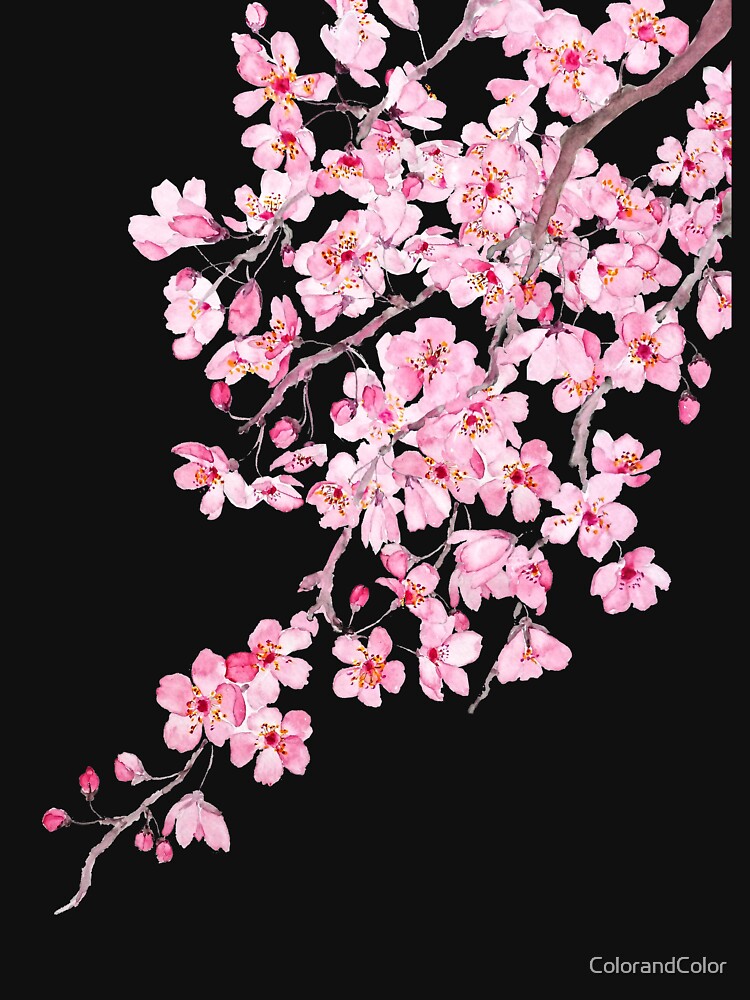 Thumbnail 7 von 7, Funktionsshirt, handgemaltes handgemaltes rosa kirschblütenaquarell 2020 designt und verkauft von ColorandColor.
