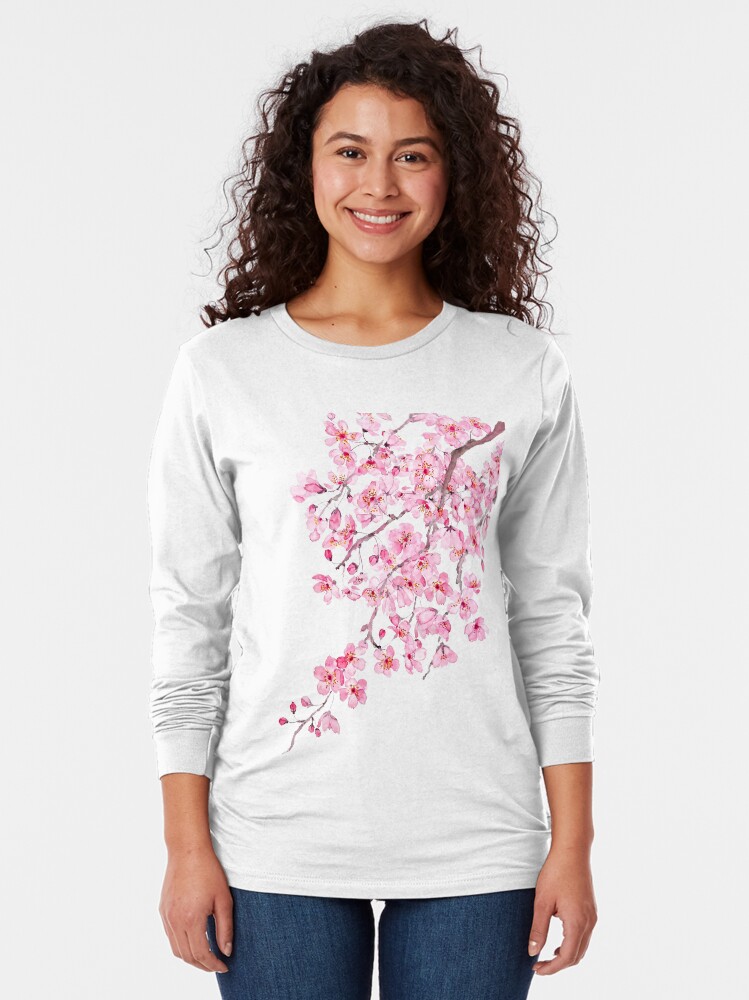 Thumbnail 2 von 5, Langarmshirt, handgemaltes handgemaltes rosa kirschblütenaquarell 2020 designt und verkauft von ColorandColor.