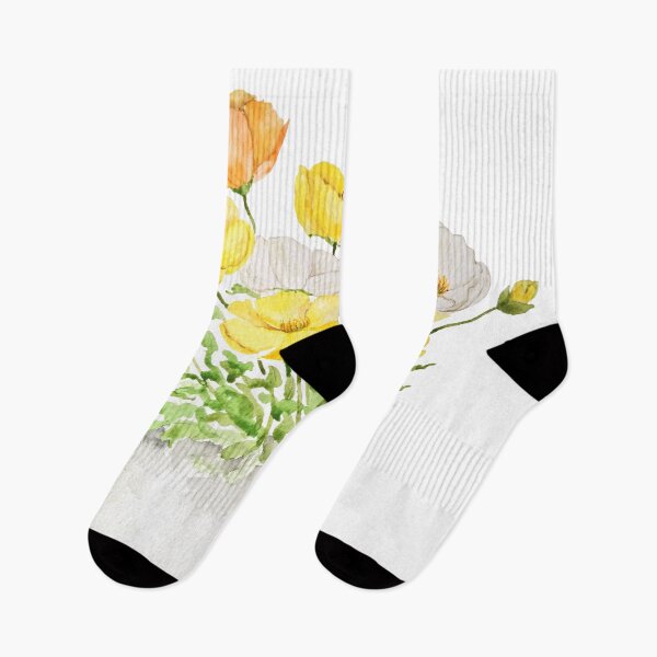 Item preview, hand painted yellow orange and white poppies in pot  designed and sold by ColorandColor.