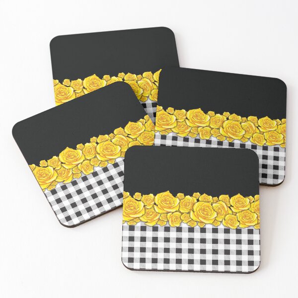 Item preview, Black and White plaid Gold flower pattern V1 designed and sold by smARTwork.