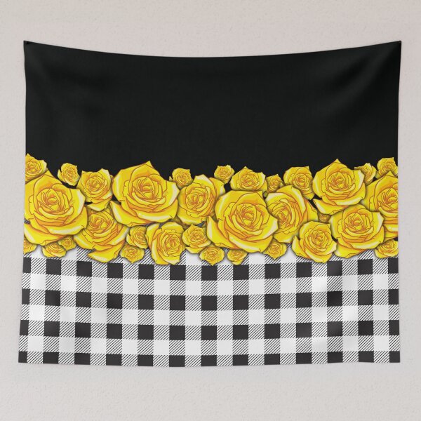 Item preview, Black and White plaid Gold flower pattern V1 designed and sold by smARTwork.