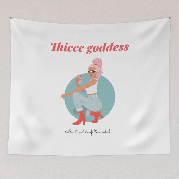 Item preview, Thiccc goddess- all natural- no filter needed- girl taking a mirror selfie with pink hair, red high heels and pink phone designed and sold by josephsteez.