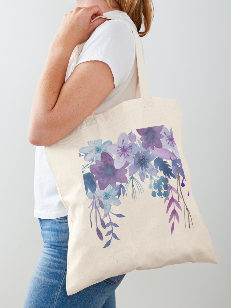 Navy Burgundy Watercolor Floral Monogram Initial Tote Bag