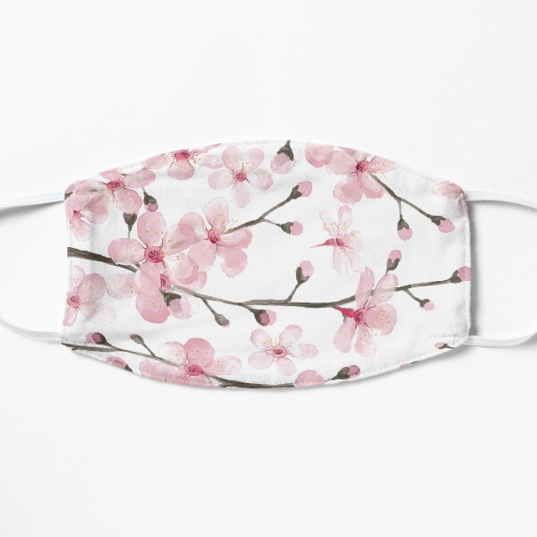 pink cherry blossom watercolor Flat Mask