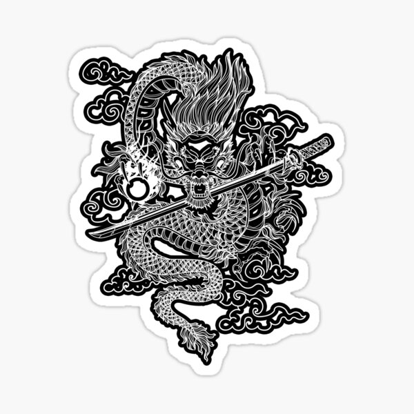 Vista previa del artículo con la obra «Dragón chino blanco con fondo negro», diseñado y vendido por SoccaTamam.