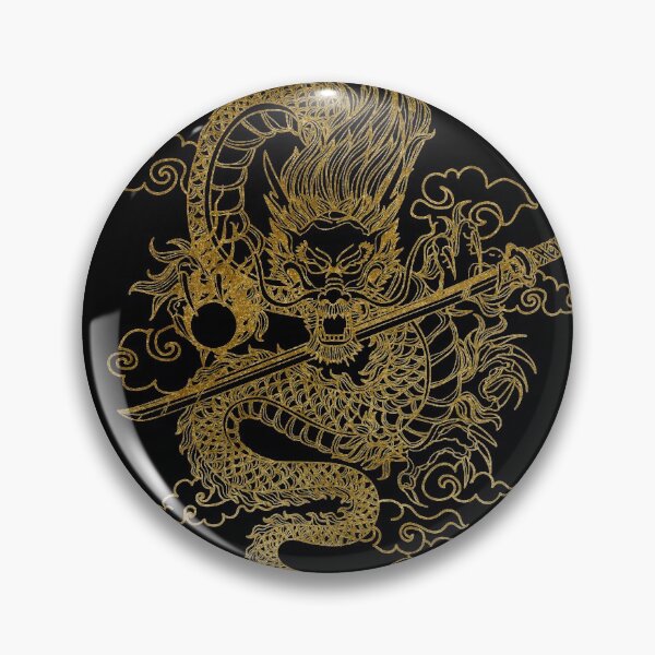 Artikelvorschau, Goldchinesischer Drache mit schwarzem Hintergrund entworfen und verkauft von SoccaTamam.