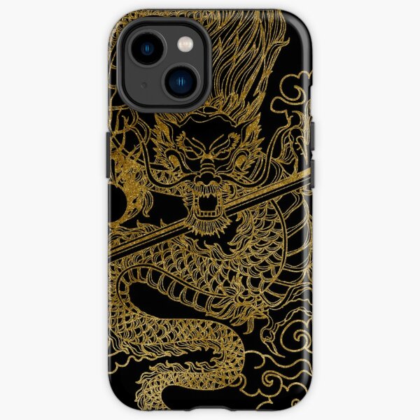 Gold Chinese Dragon with Black Background iPhone Tough Case