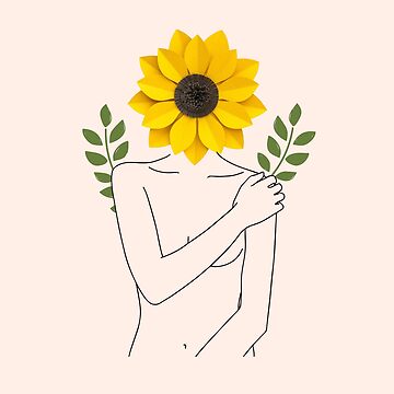 "Self Body Love - Nude Girl With Sunflower Botanical Art" Poster for