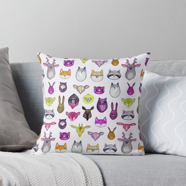 Watercolor wild animals heads seamless pattern Throw Pillow