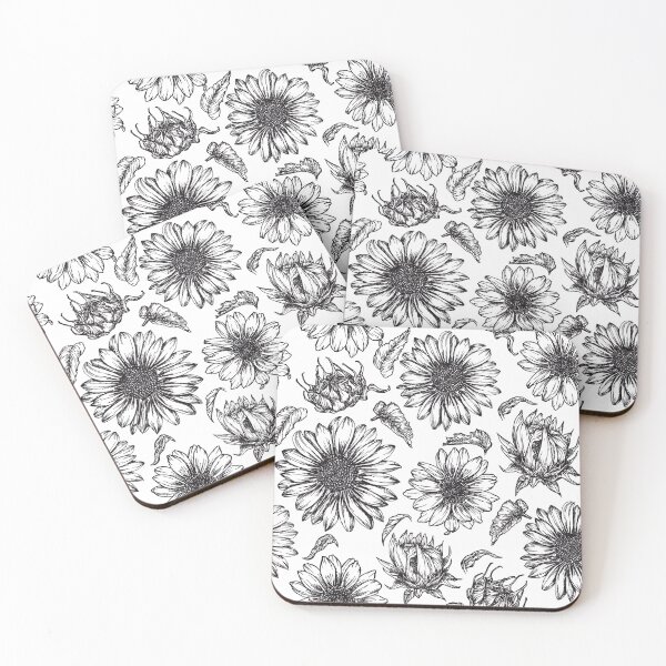 Item preview, Black ink sunflower flowers pattern  designed and sold by marta-maria.