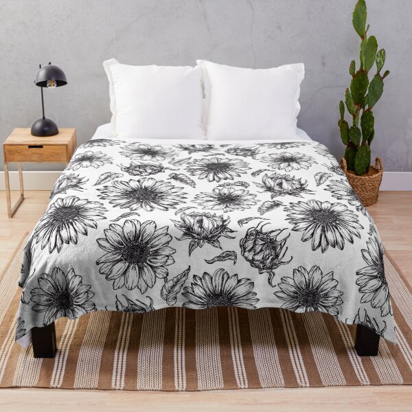 Item preview, Black ink sunflower flowers pattern  designed and sold by marta-maria.