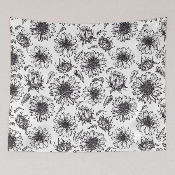 Item preview, Black ink sunflower flowers pattern  designed and sold by marta-maria.