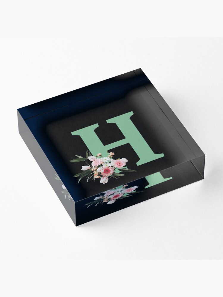 Alternate view of Letter H green with colorful flowers Acrylic Block
