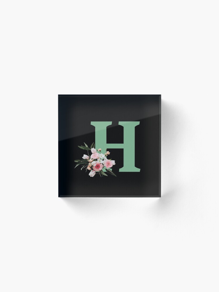 Alternate view of Letter H green with colorful flowers Acrylic Block