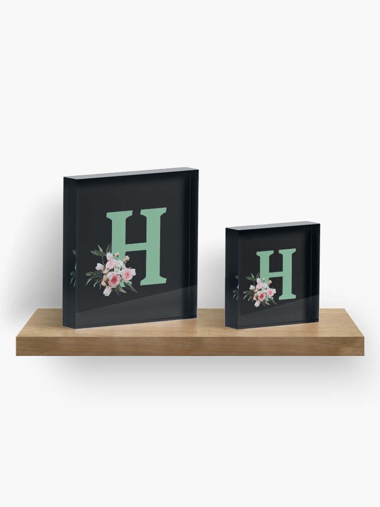 Alternate view of Letter H green with colorful flowers Acrylic Block