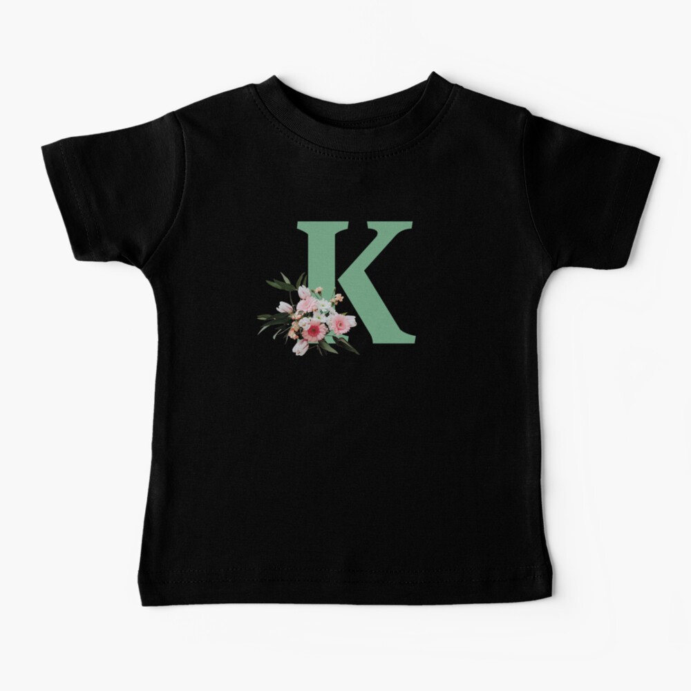 Letter K green with colorful flowers Baby T-Shirt