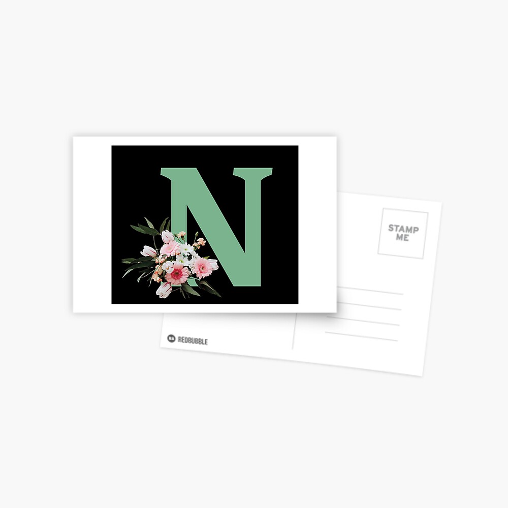 Letter N green with colorful flowers Postcard