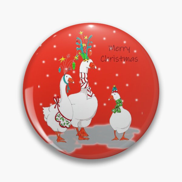 Item preview, Merry Christmas Geese in pen and watercolors red bg designed and sold by kittyvdheuvel.