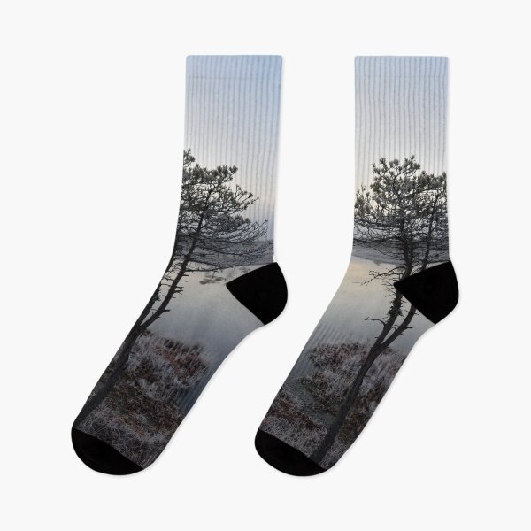 Item preview, Pine tree winter morning swamp photography designed and sold by Misschemical.