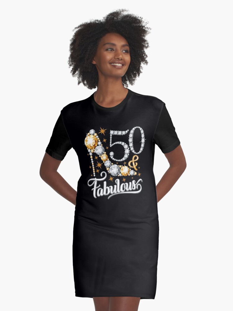 EB3249BIR Kleding Dameskleding Tops & T-shirts T-shirts 50th Birthday Shirt 50 and Fabulous Shirt Fifty and Fabulous 50th Birthday Gift for Women Ideas 