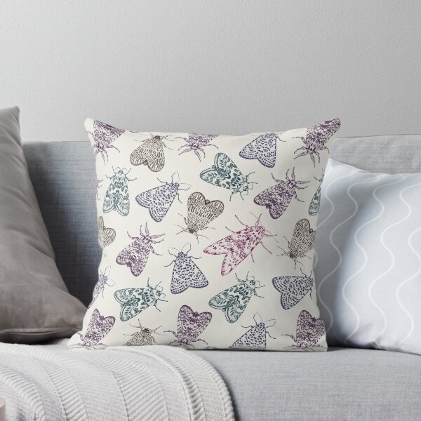 Moths and butterflies ink hand drawn pattern Throw Pillow