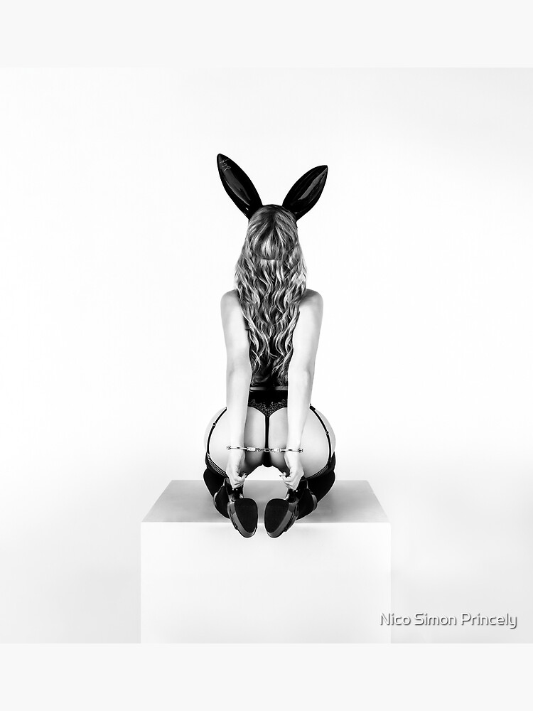 Disover Erotic Art - Hot Girl Poster - Pinup Girl - Sexy Fetish Girl - BDSM -DDLG - Bad Bunny with Nice Butt, in Handcuffs  in Black & White Canvas