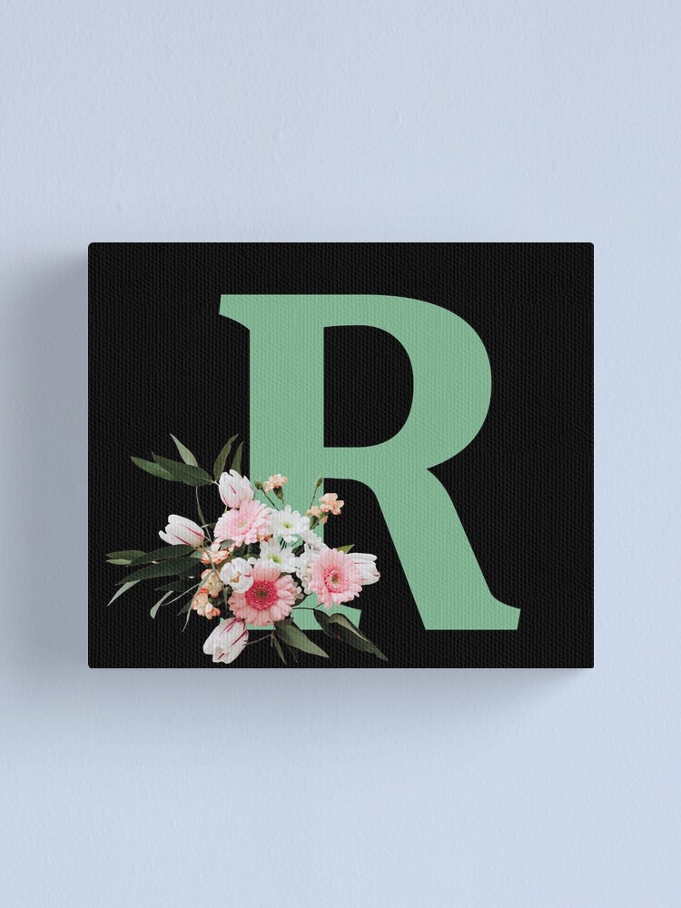 Alternate view of Letter R green with colorful flowers Canvas Print
