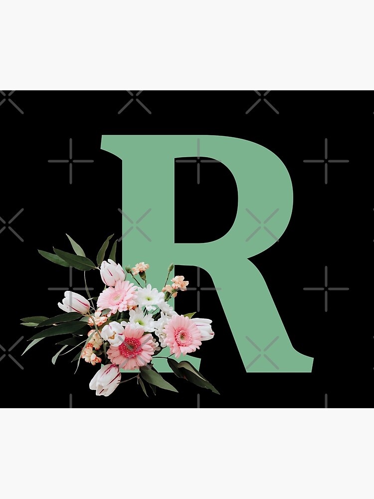 Letter R green with colorful flowers by ColorsHappiness