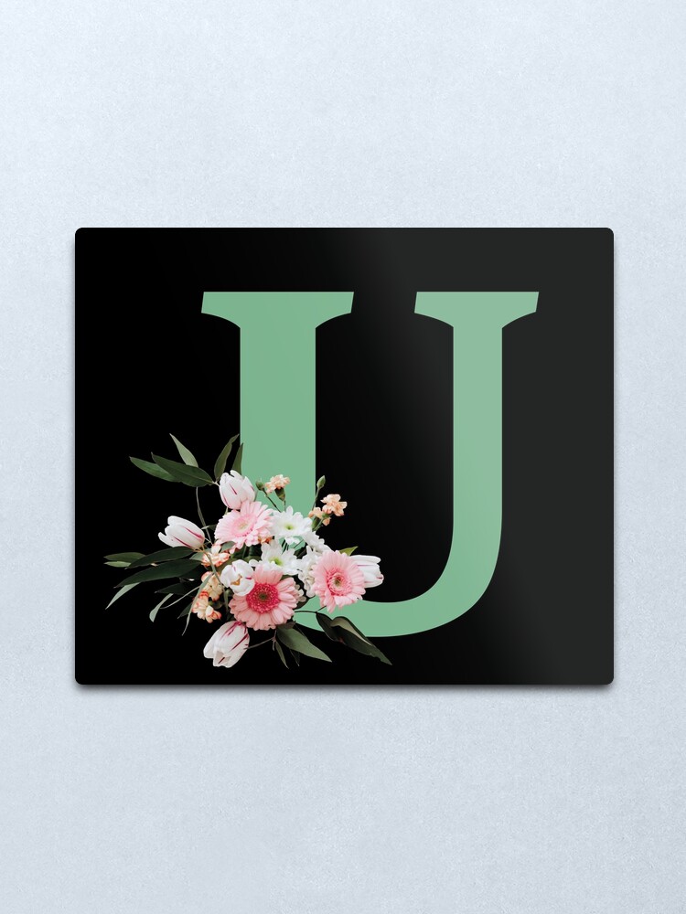Alternate view of Letter U green with colorful flowers Metal Print