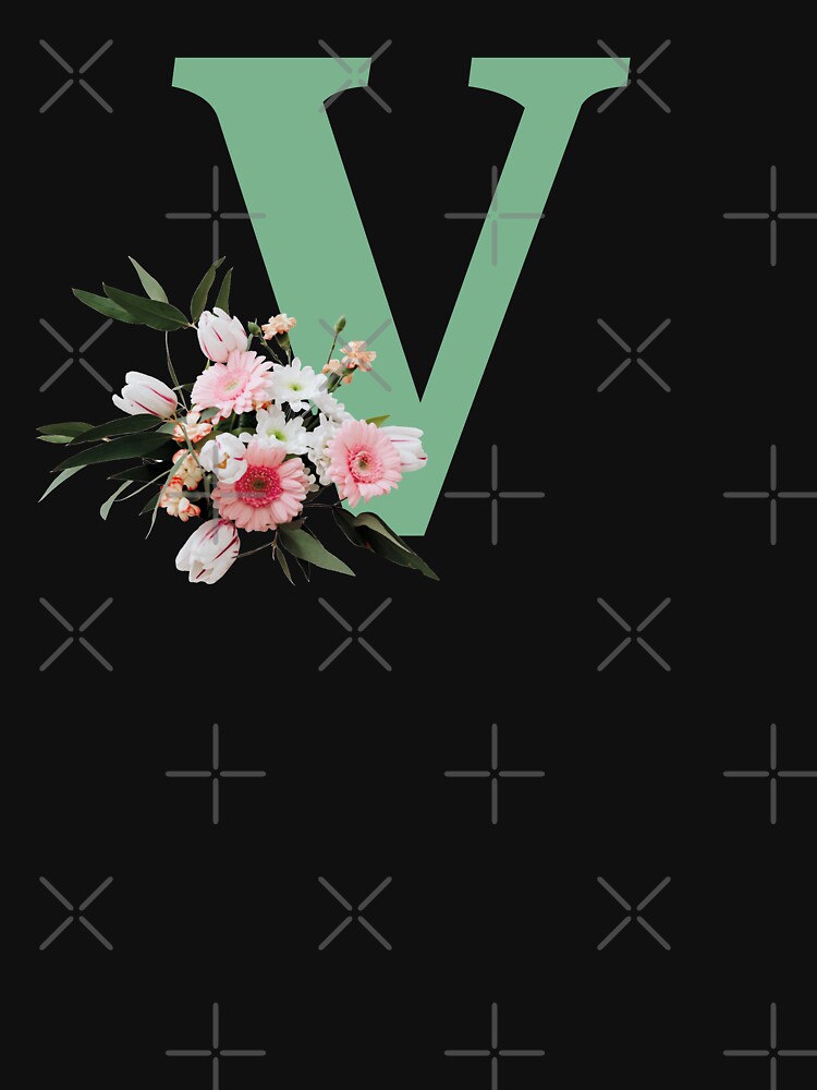 Letter V green with colorful flowers by ColorsHappiness