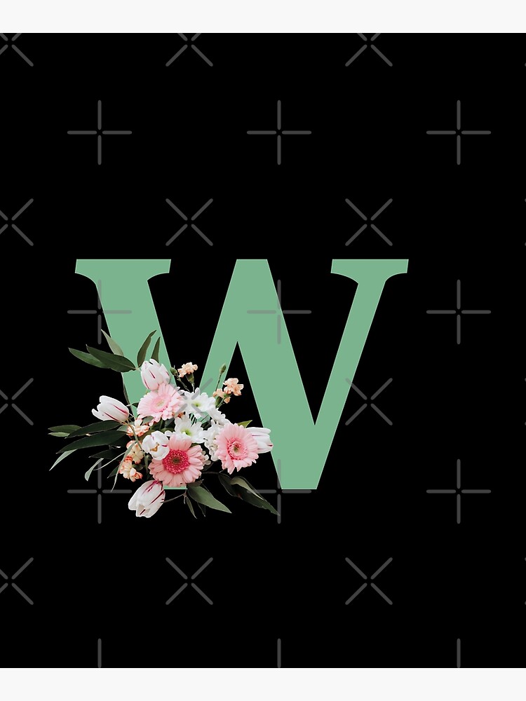 Letter W green with colorful flowers by ColorsHappiness