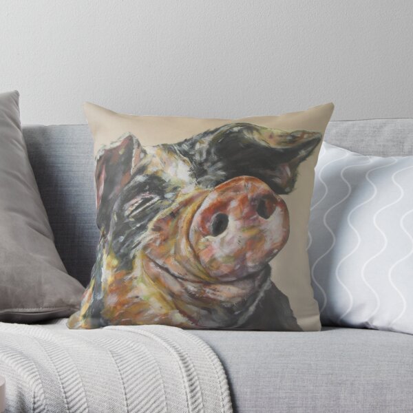Chuckle. Pig art by award-winning UK artist Sam Fenner Throw Pillow