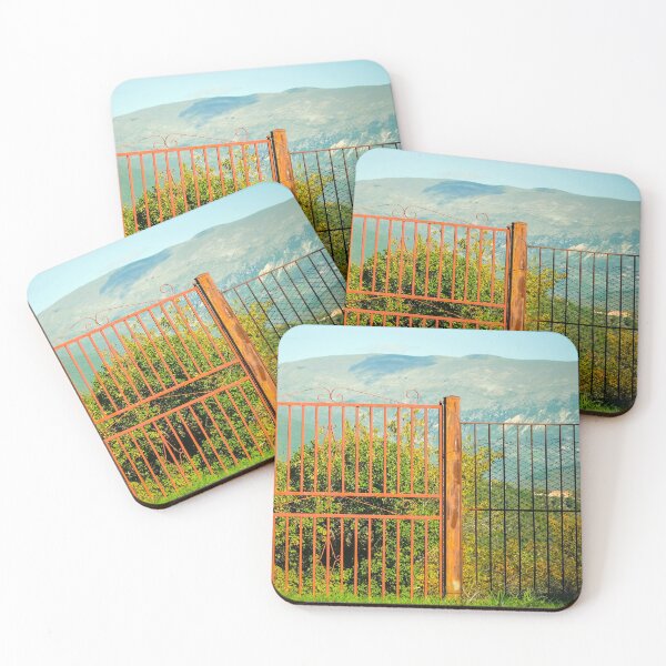 Item preview, Rusty fence in Italian mountain landscape designed and sold by FlatLandPrints.