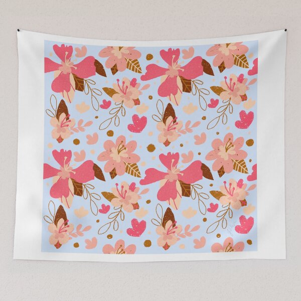Item preview, Modern autumn flower pattern with retro blue designed and sold by idolizeyou.
