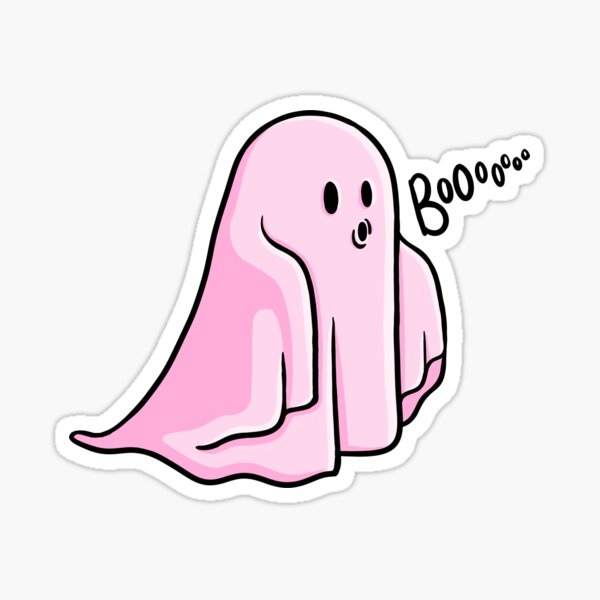 Cute Pink Ghost Saying Boo Illustration Sticker
