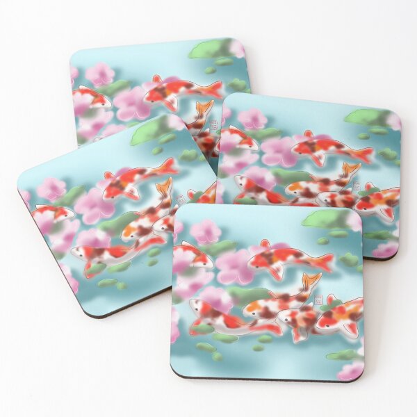 Item preview, Cherry blossoms and koi carp in blue-green water designed and sold by CuisineCat.