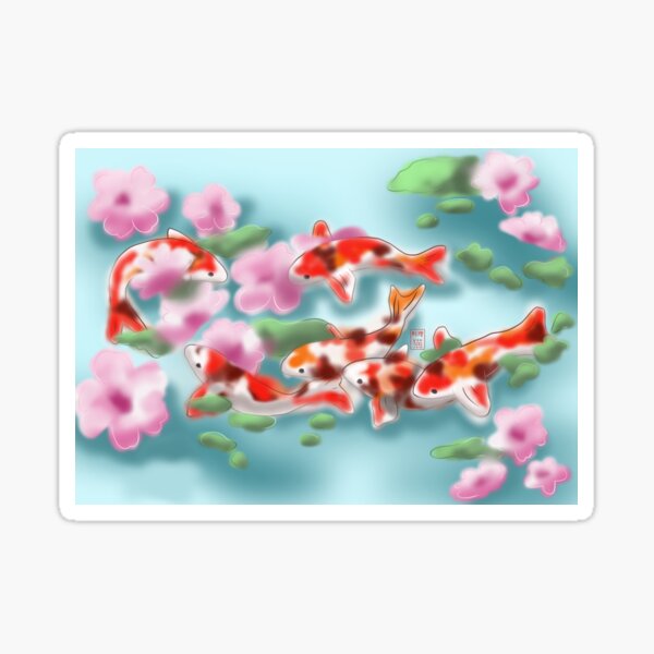Item preview, Cherry blossoms and koi carp in blue-green water designed and sold by CuisineCat.