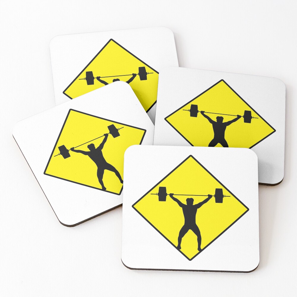 "Weight Lifting Power Lifter Road Sign" Coasters (Set of 4) for Sale