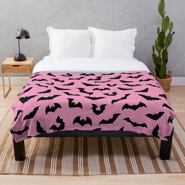 Pastel goth pink black bats Throw Blanket by kate1602