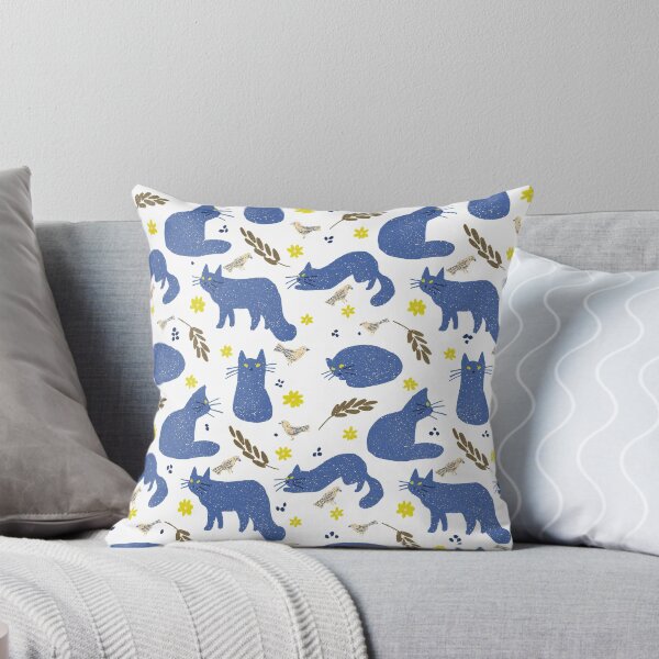Item preview, autumn cat composition pattern kitten cute cats bird print with blueberries and flowers designed and sold by Gs-arts.