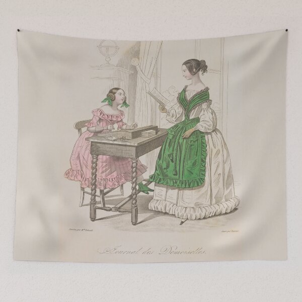 Item preview, Vintage Schoolgirl and her victorian teacher from a 1860s French Fashion Plate designed and sold by Vintage-TM.