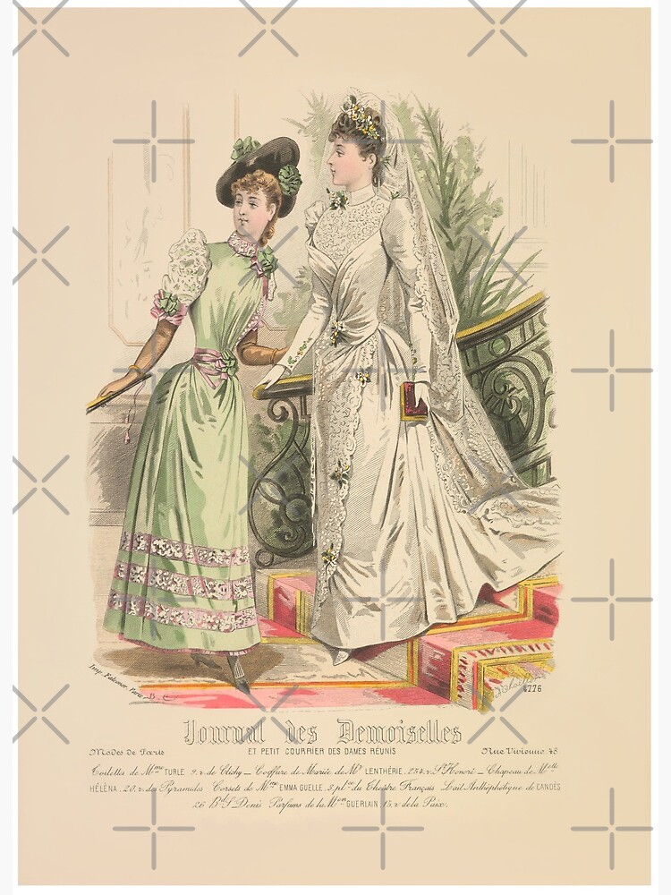 Victorian Lady Wedding Dress from a 1890 Vintage French Fashion Plate | Art  Board Print