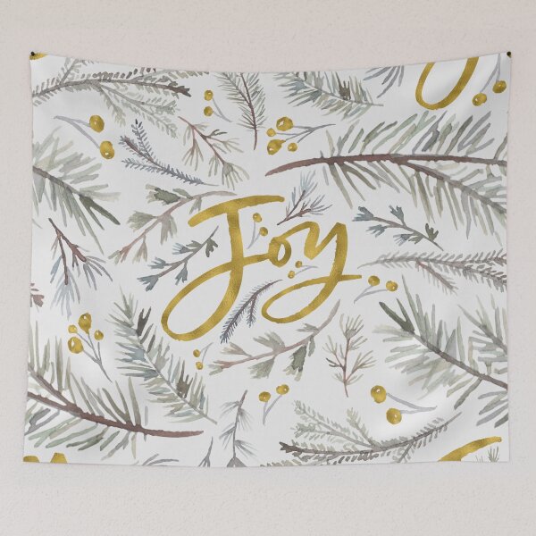 Item preview, Joy gold typography Christmas foliage pattern designed and sold by GoDesign1.